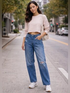 Universal Thread Blue Mid Rise 90s Baggy Straight Leg Jeans 8 Distressed NWOT